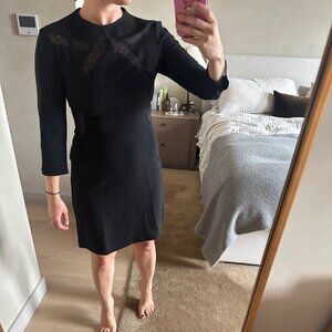 Sandro Black Long Sleeve Dress with Lace Details- Size 2